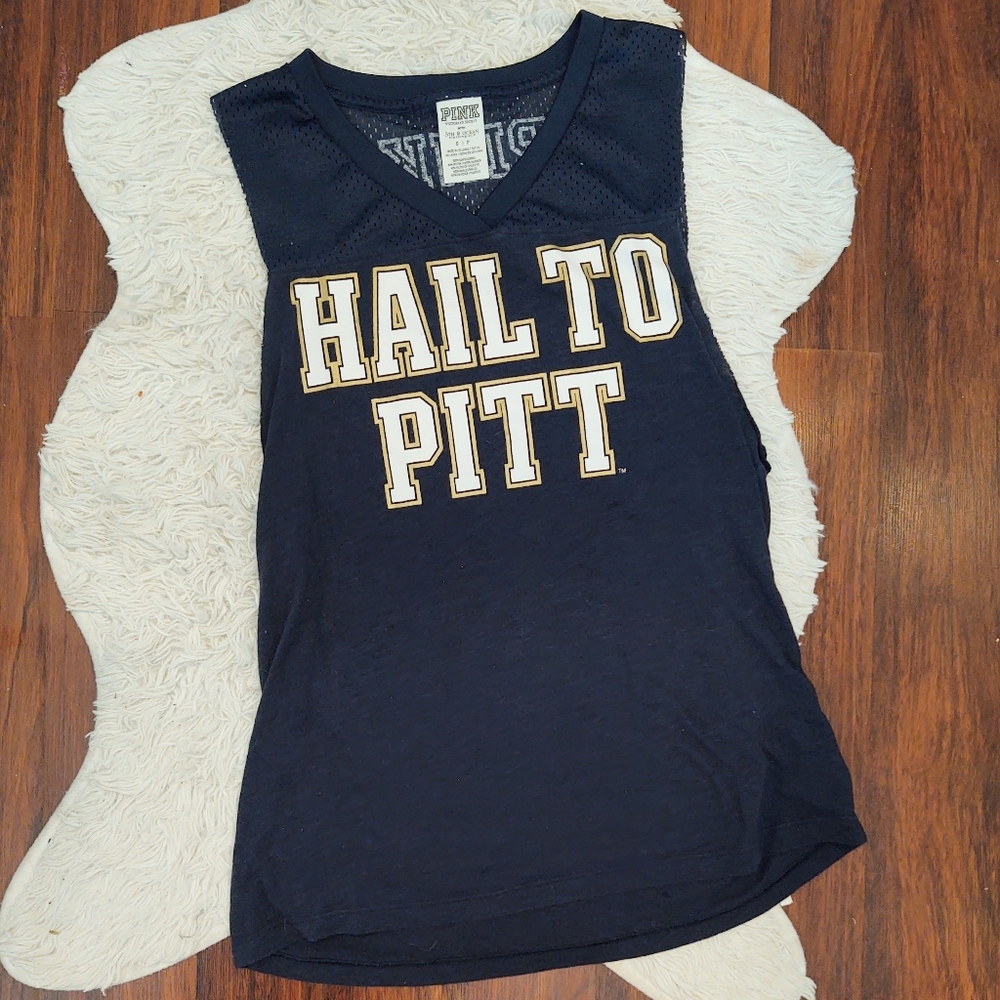 PINK Victoria's Secret Hail to Pitt Mesh Cut Off Tank Top